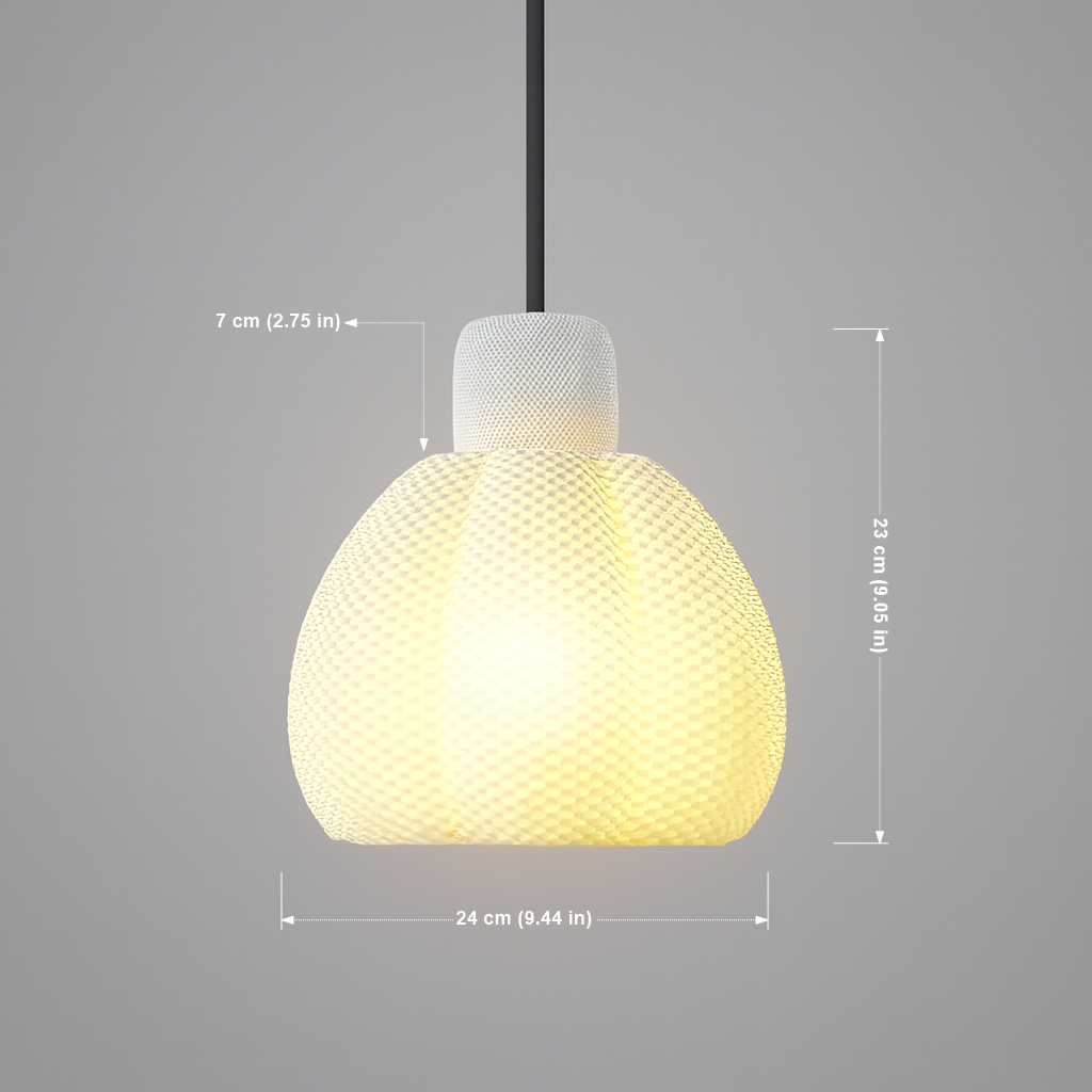 Pendant light with measurements on a gray background