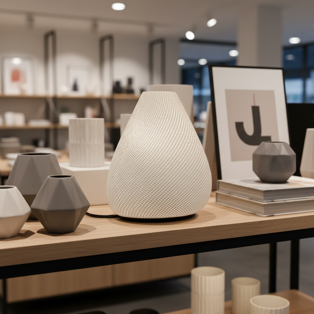 Decorative table lamp on a table with a blurred background