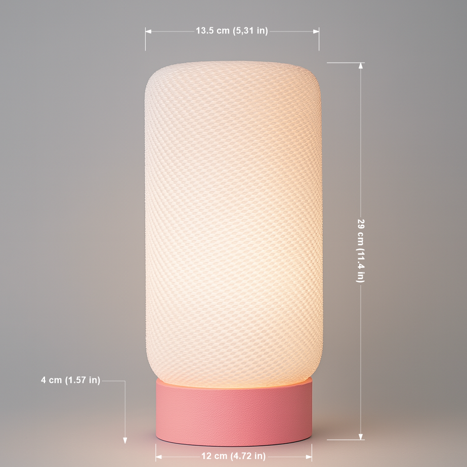 Table lamp with measurements on a gray background