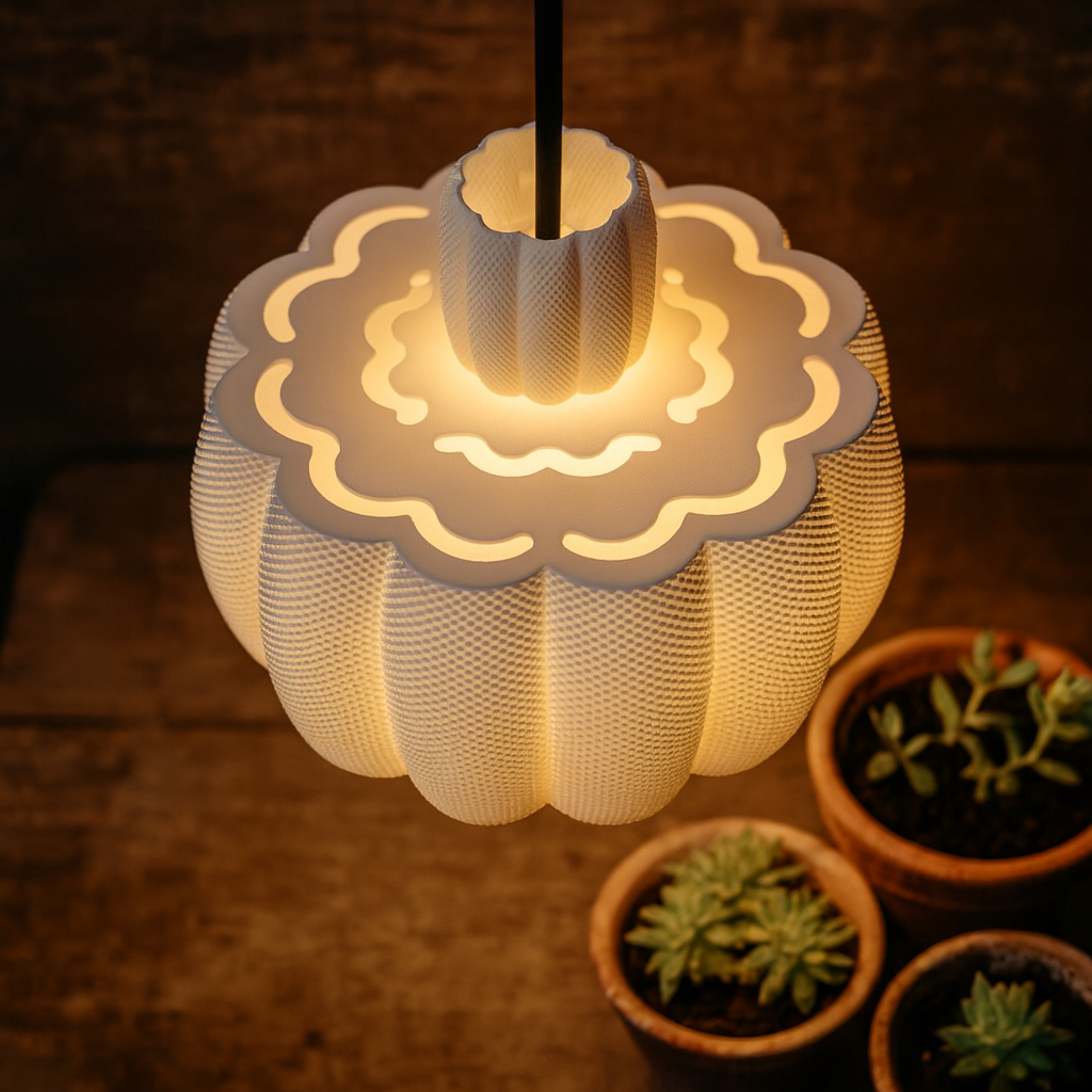 Decorative lamp with a mesh design on a dark background