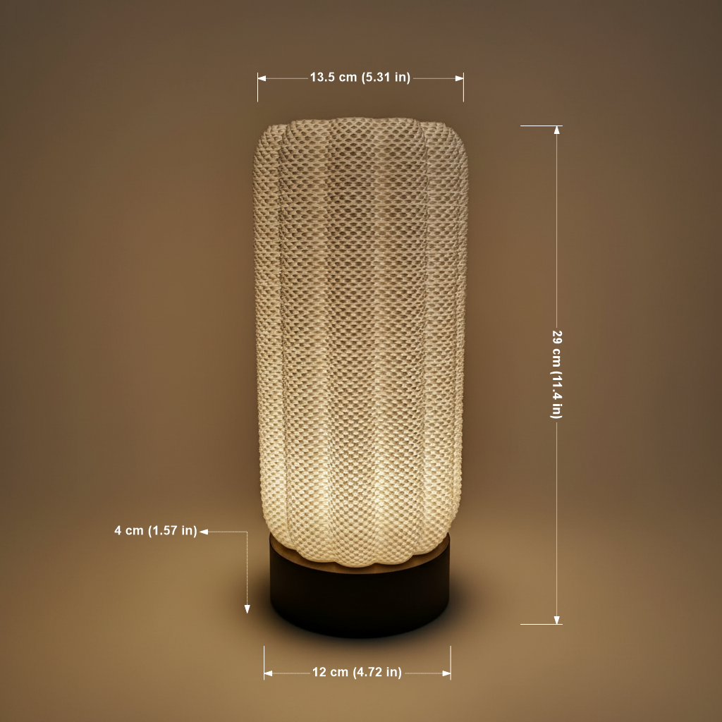 Decorative lamp with measurements on a brown background
