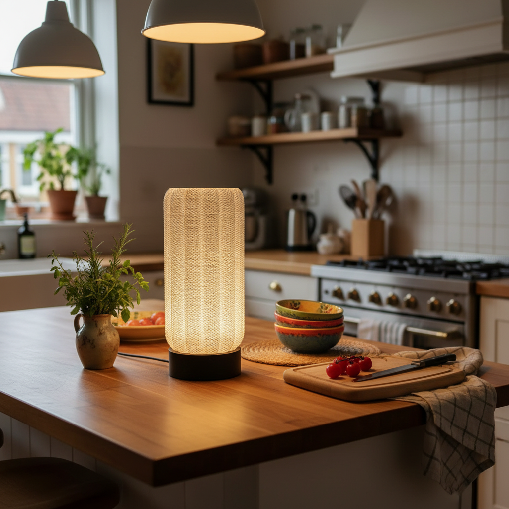 Decorative lamp on a kitchen counter with a cozy atmosphere