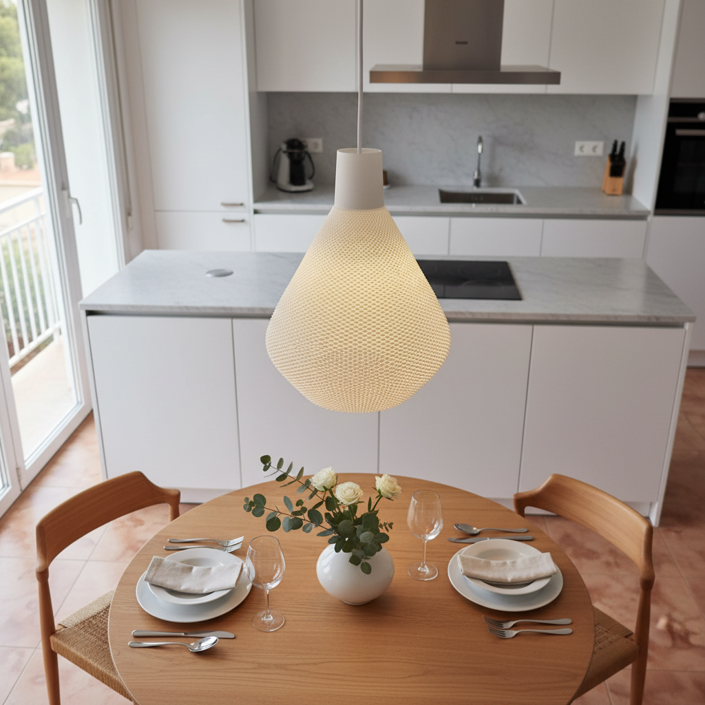 Decorative pendant light with natural woven shade and minimalist design