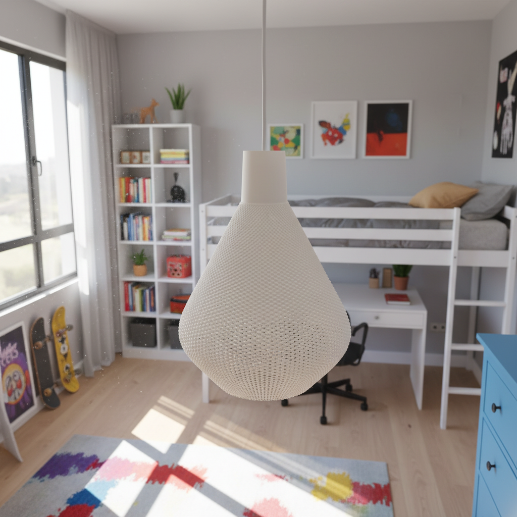 Elegant woven ceiling lamp with organic shape and diffused light