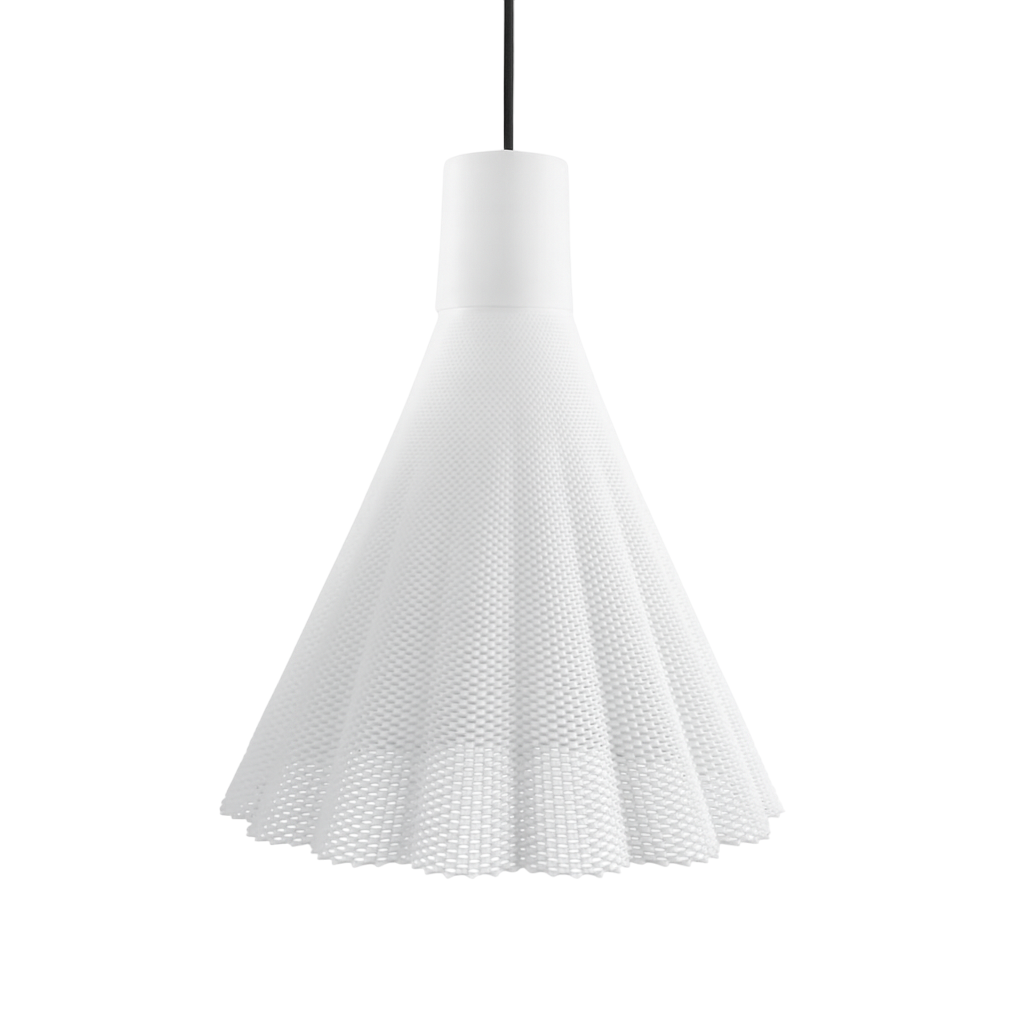White textured pendant light on a white background
