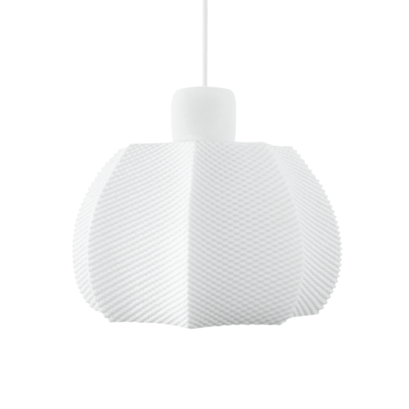 White textured pendant light on a white background
