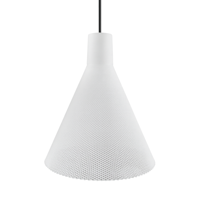 White textured pendant light on a white background