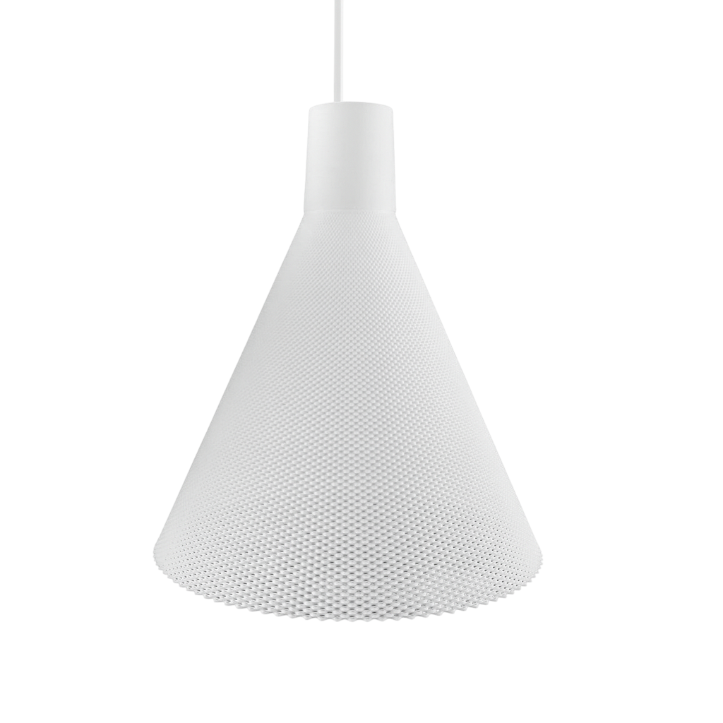 White textured pendant light on a white background