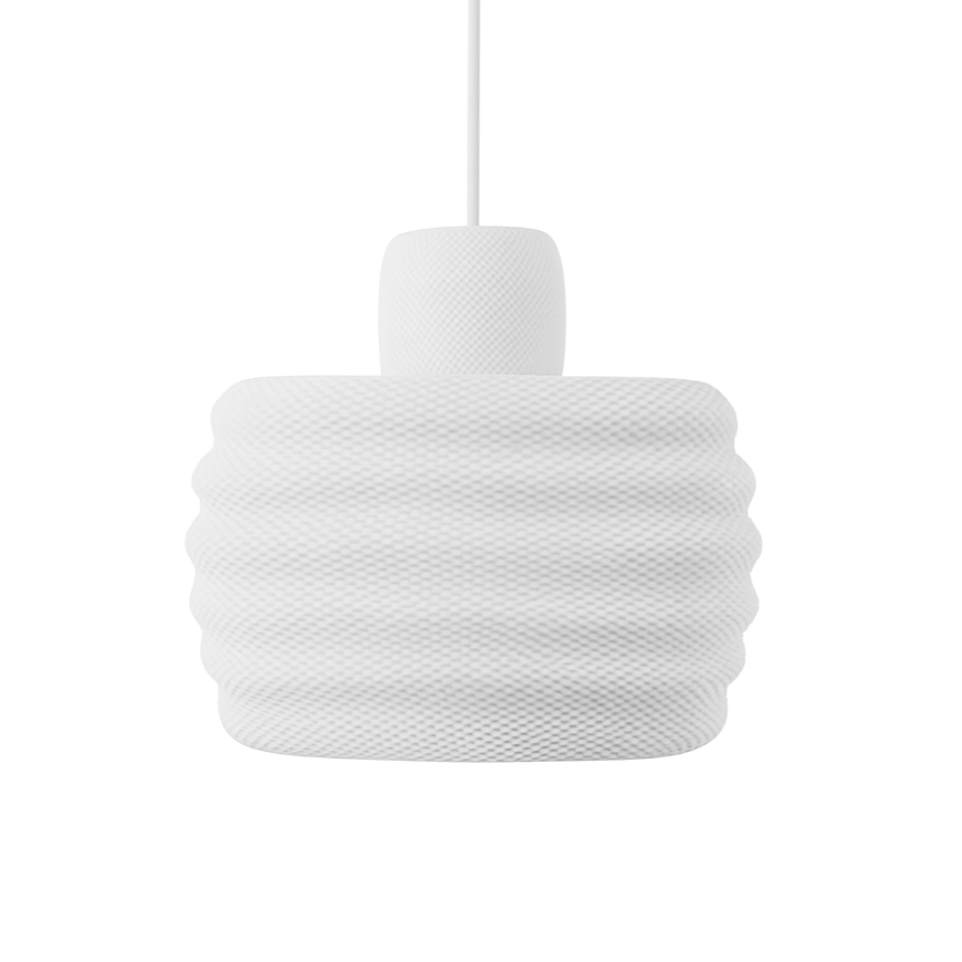 White textured pendant light on a white background