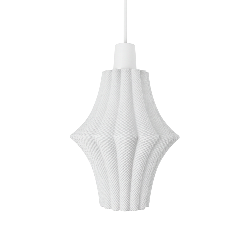 White textured pendant light on a white background
