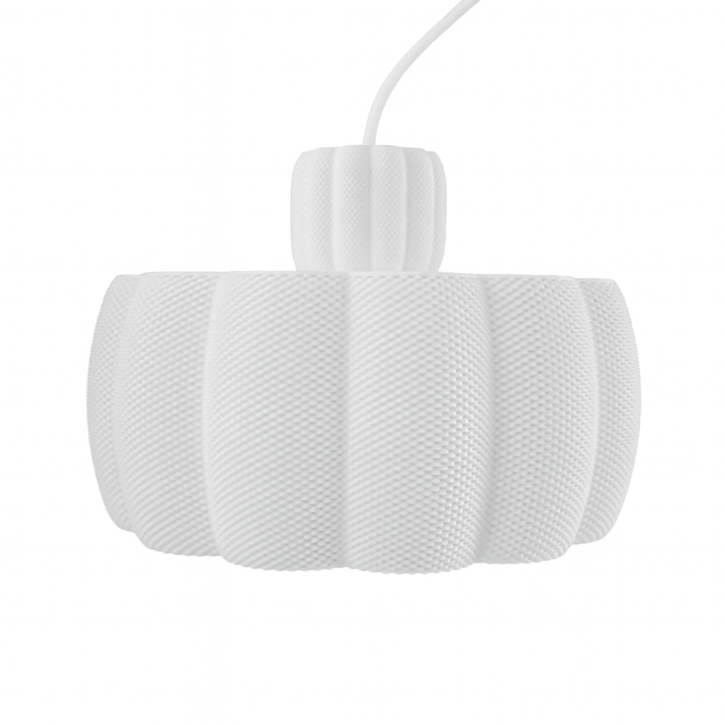 White textured pendant light on a white background