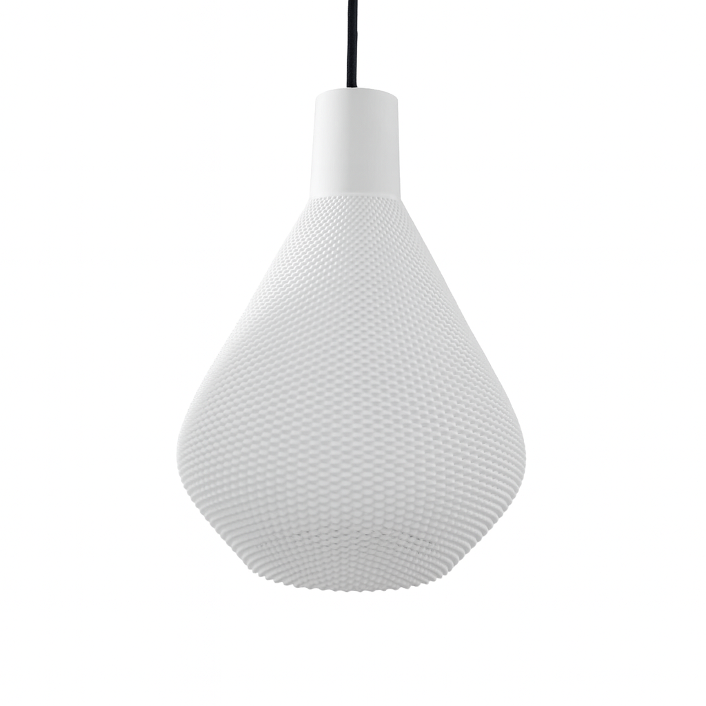 White textured pendant light on a white background