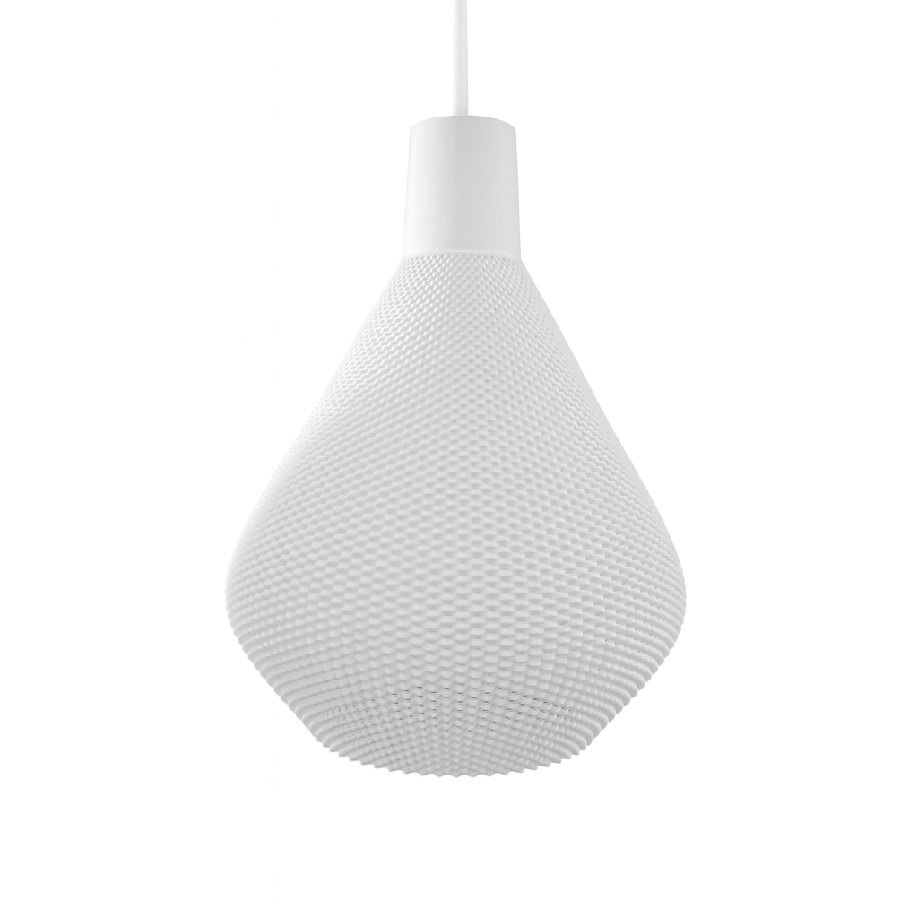 White textured pendant light on a white background