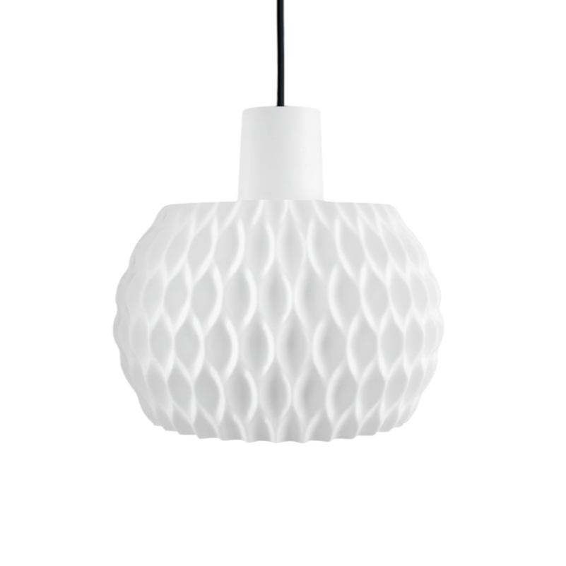 White textured pendant light on a white background