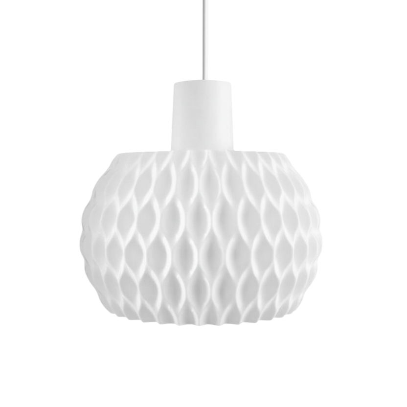 White textured pendant light on a white background