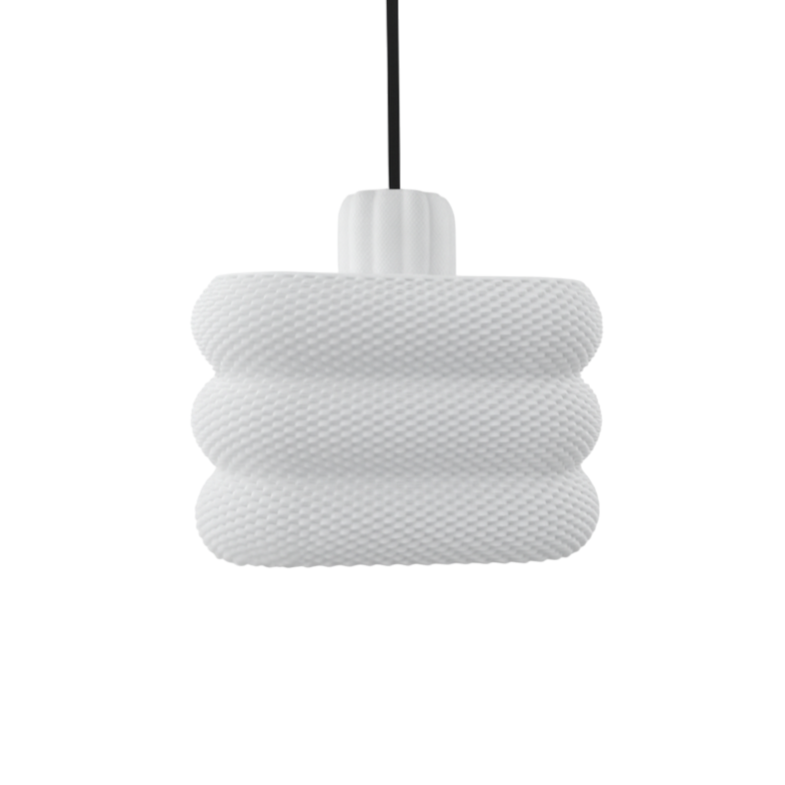 White textured pendant light on a white background