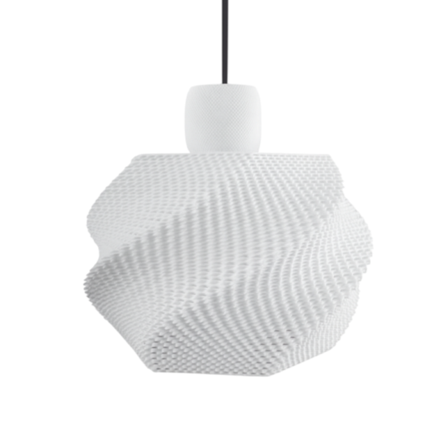 Textured white pendant lamp on a white background