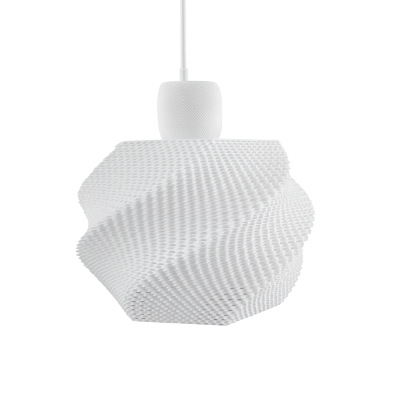 White textured pendant light on a white background
