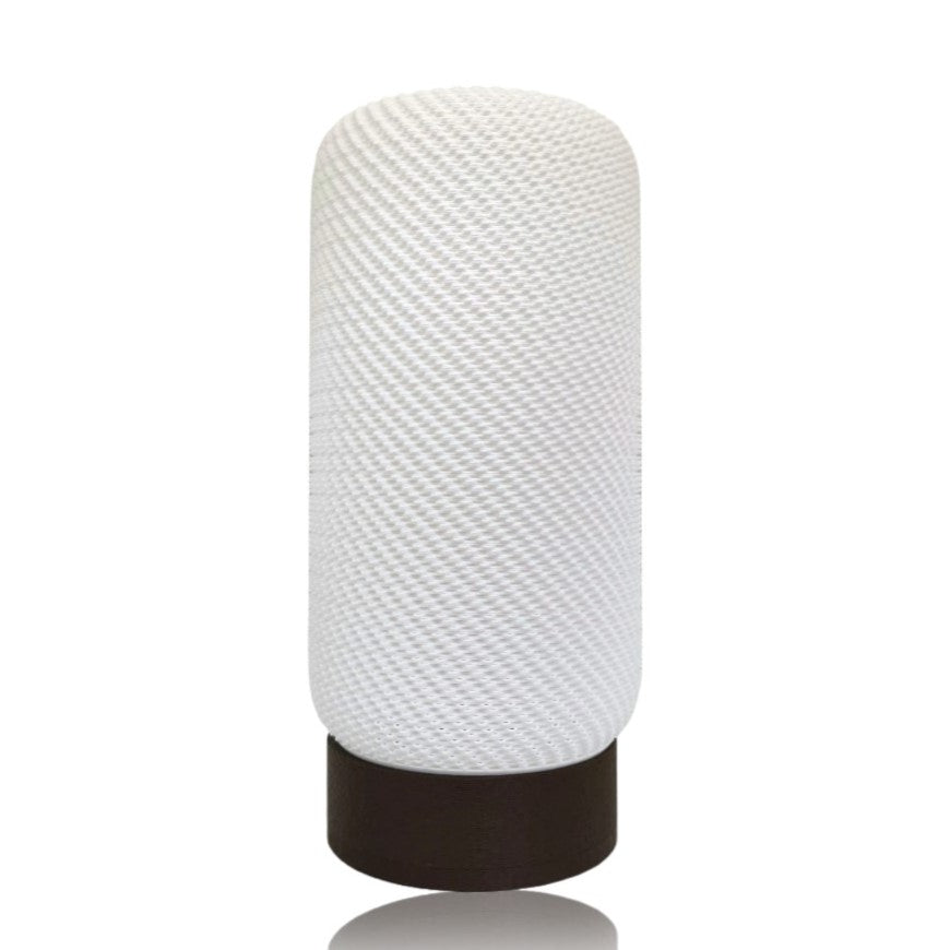 White textured lamp with brown base on a white background