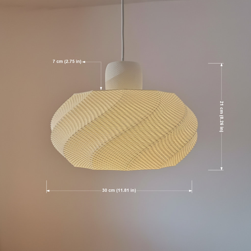 Product dimension image showing the pendant lamp with labeled height and width measurements.
