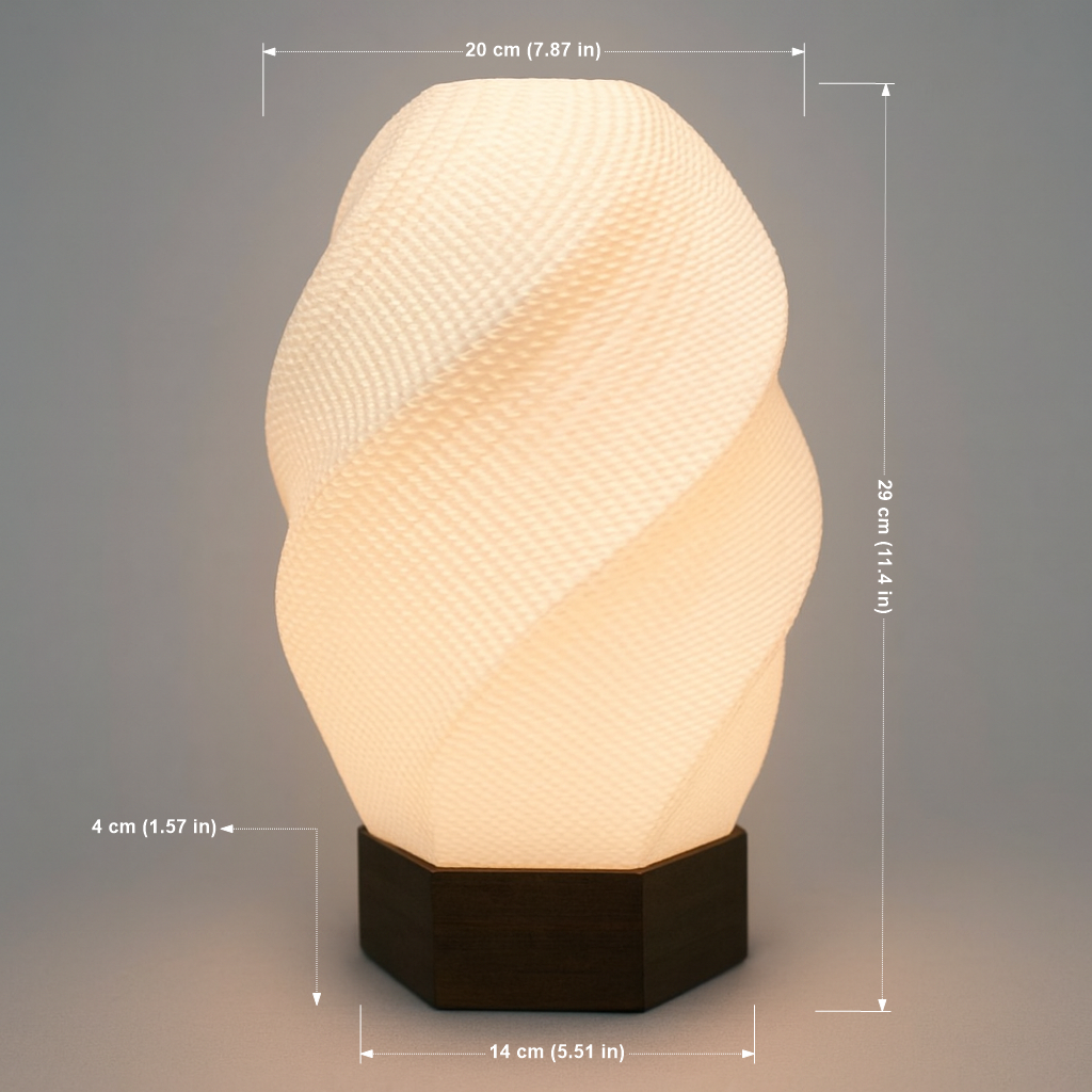 Decorative lamp with measurements on a gray background