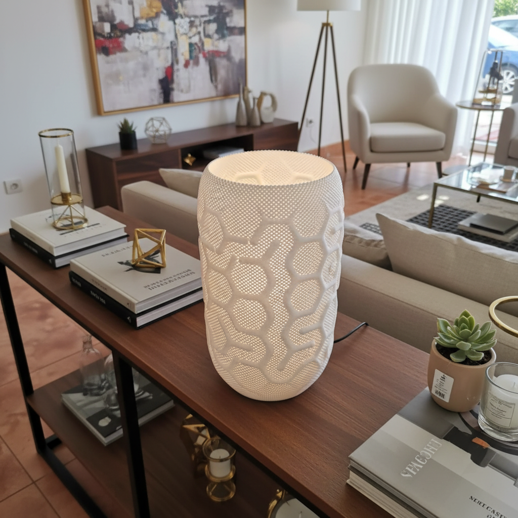 Decorative lamp on a table in a living room setting