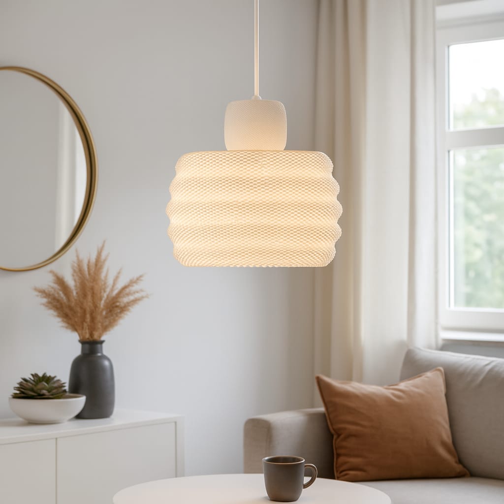 Dynasty Ripple Modern Pendant Light in Contemporary Living Room Setting