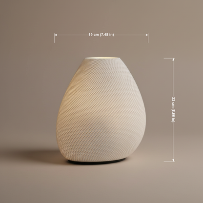 Textured table lamp with dimensions on a brown background