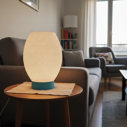 Lamp on a side table in a living room setting