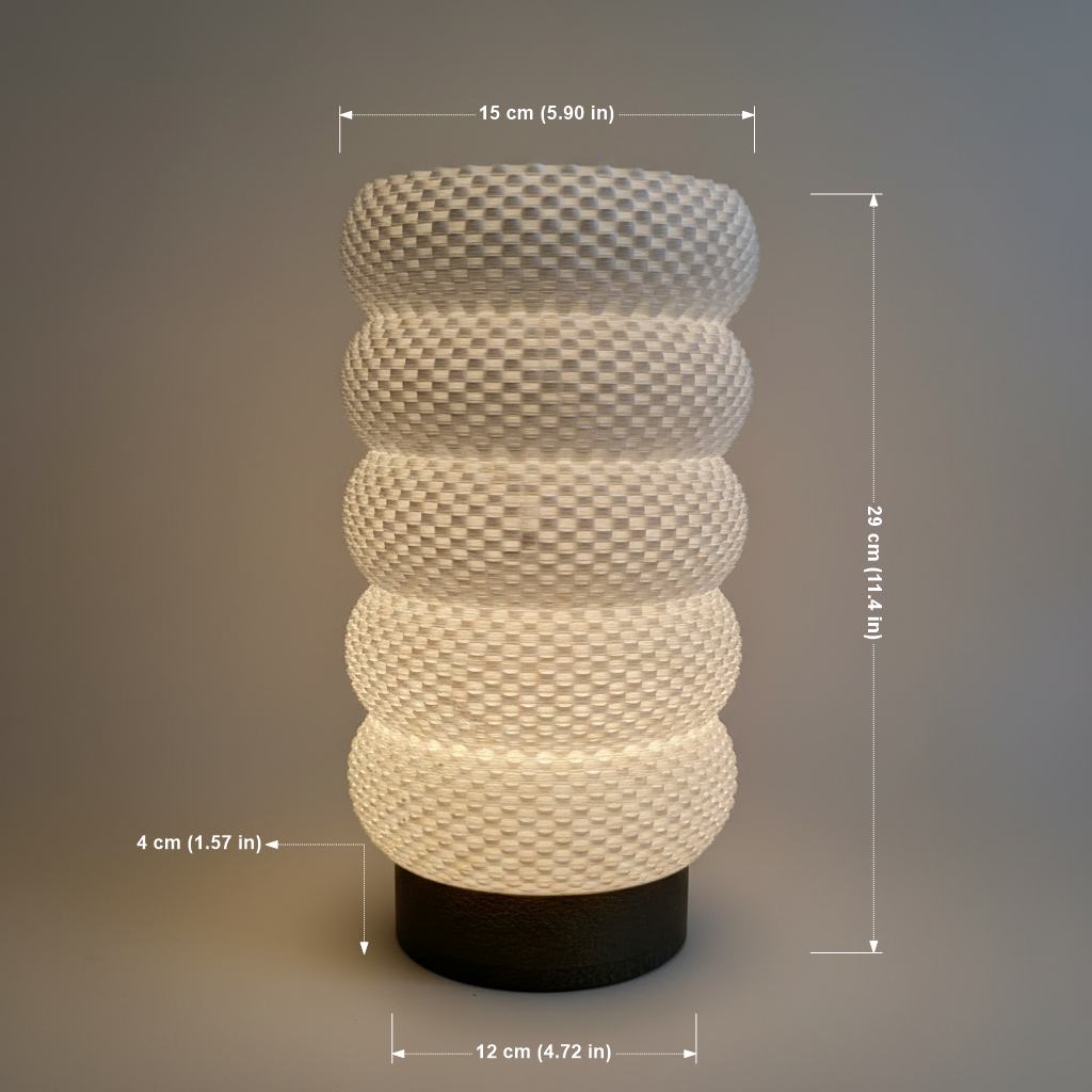 Decorative lamp with measurements on a gray background