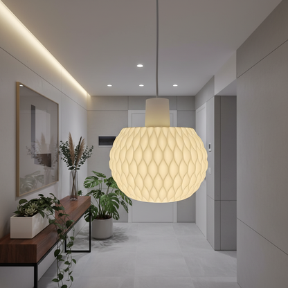 Modern interior with a pendant light fixture in a well-lit room.