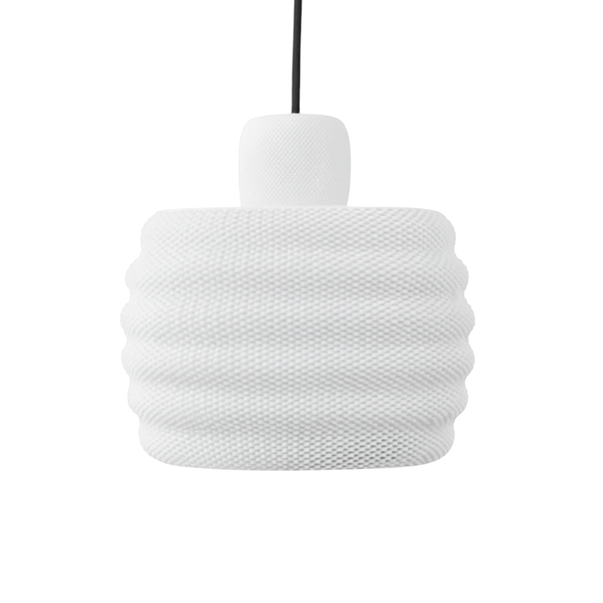 White textured pendant light on a white background