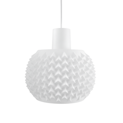 White textured pendant light on a white background
