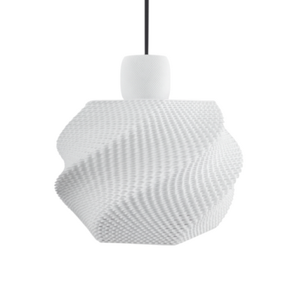Textured white pendant lamp on a white background