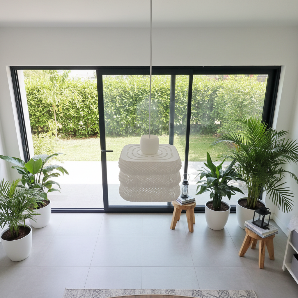 Designer pendant light with layered silhouette displayed in a modern lifestyle setting