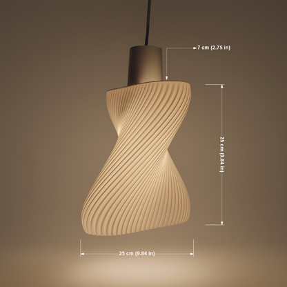 Twisted spiral ribbed pendant lamp with warm diffused glow, 25 cm tall and 25 cm wide (9.84 in)