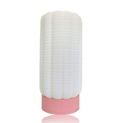 White textured table lamp with a pink base on a white background
