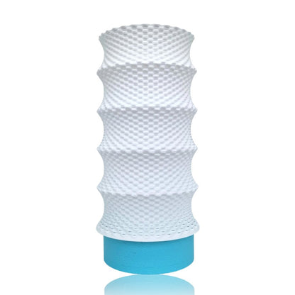White table lamp with blue base on a white background